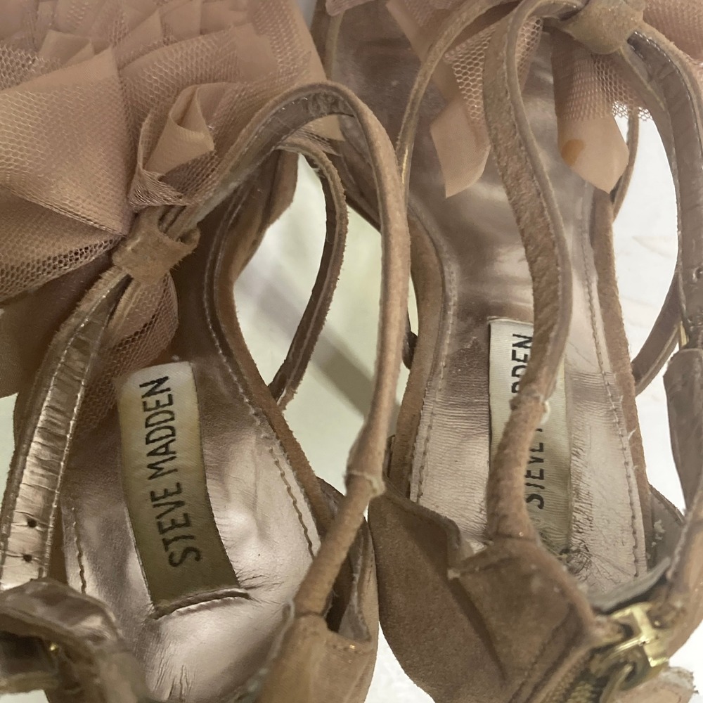 Steve Madden Vinitta Taupe Suede Tulle Ruffle Platform Stiletto Heels Mens 7.5M - Picture 16 of 16